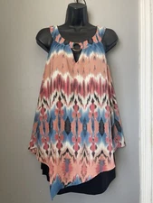 AB Studio Multicolor Sleeveless lined Blouse boho size XL