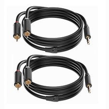 3.5mm Aux to RCA Cable 10FT, 2Pack, Black, 1/8 Aux Male to Dual RCA Male Ster...