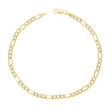 14K or Jaune Femmes Solide 4mm Diamant Coupe Blanc Pierre Chaîne Figaro Bracelet