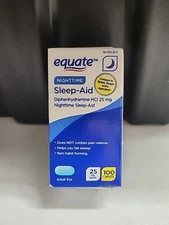 "Equate Diphenhydramine 25mg Sleep-Aid Caplets – Nighttime Relief, 100 Count"