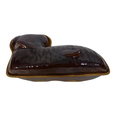 Terra Cotta Brown Glazed Lamb Bread Cake Pudding 2-Piece Baking Mold Easter