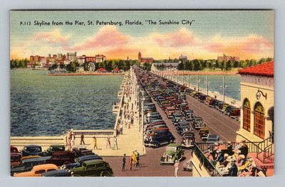 St Petersburg FL-Florida Aerial Skyline From The Pier Vintage Postcard Standard