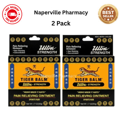 2 Pack Tiger Balm Ultra Strength Pain Relieving Ointment BIG 50gm Tin Each
