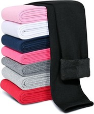 Girls Fleece Lined Leggings Cotton Kids Winter Warm Leggings" 7-8 Years - Black