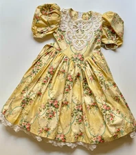 Daisy Kingdom Pale Yellow Floral Girls Party Dress Sz 5 Battenberg Lace Wedding