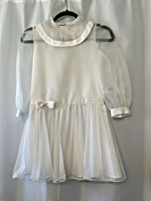 VTG Girls 7 Dress Communion Flower Girl Bow embroidered drop waist Flaw