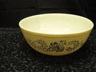 VTG Pyrex Bowl #404 Homestead Print 4 Qt Brown Speckled Blue Floral 10.5"