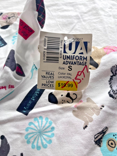 Cute Dog Print Womens Scrub Top S By UA Scrubs - Cotton/Polyester - Pockets Vet - Picture 5 of 9