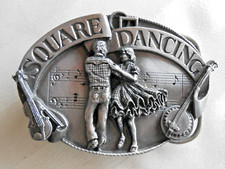 SQUARE DANCING PEWTER BELT BUCKLE by Sisikyou Fits 1 3/4" Belt