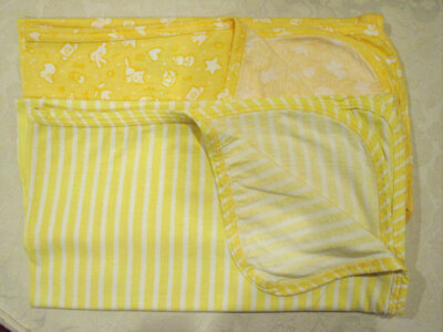 TWO YELLOW SUMMER WEIGHT 40''X30'' COTTON BABY BLANKETS