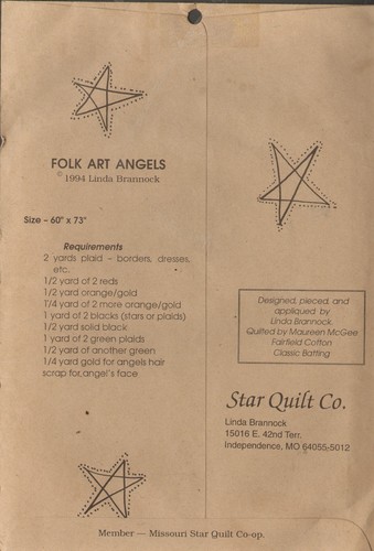 Folk Art Angels Quilt Pattern by Star Quilt Co. uncut - Picture 2 of 2