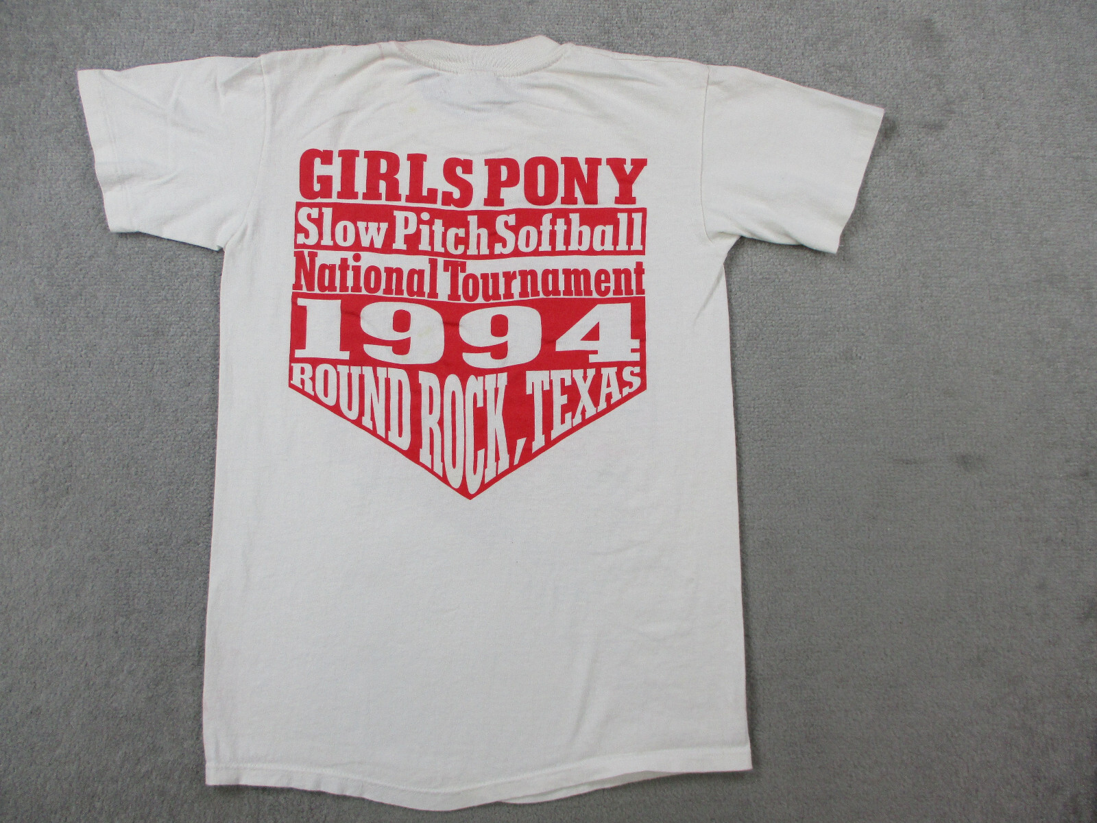 Camicia Stedman VINTAGE Adulto Small Bianco Rosso USA Made Softball 1994 Ragazze Pony