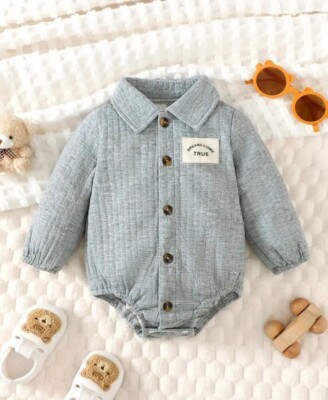 Baby Jungen grau Strampler Langarm Strampler Outfit 3-6 Monate #Jungen Strampler