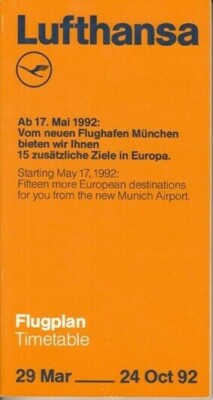 Lufthansa timetable 1992/03/29