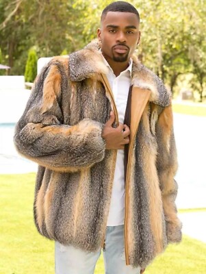 Men's Real Red Gray Fox Fur Bomber Zipper Jacket Coat All Sizes Pre Sale 