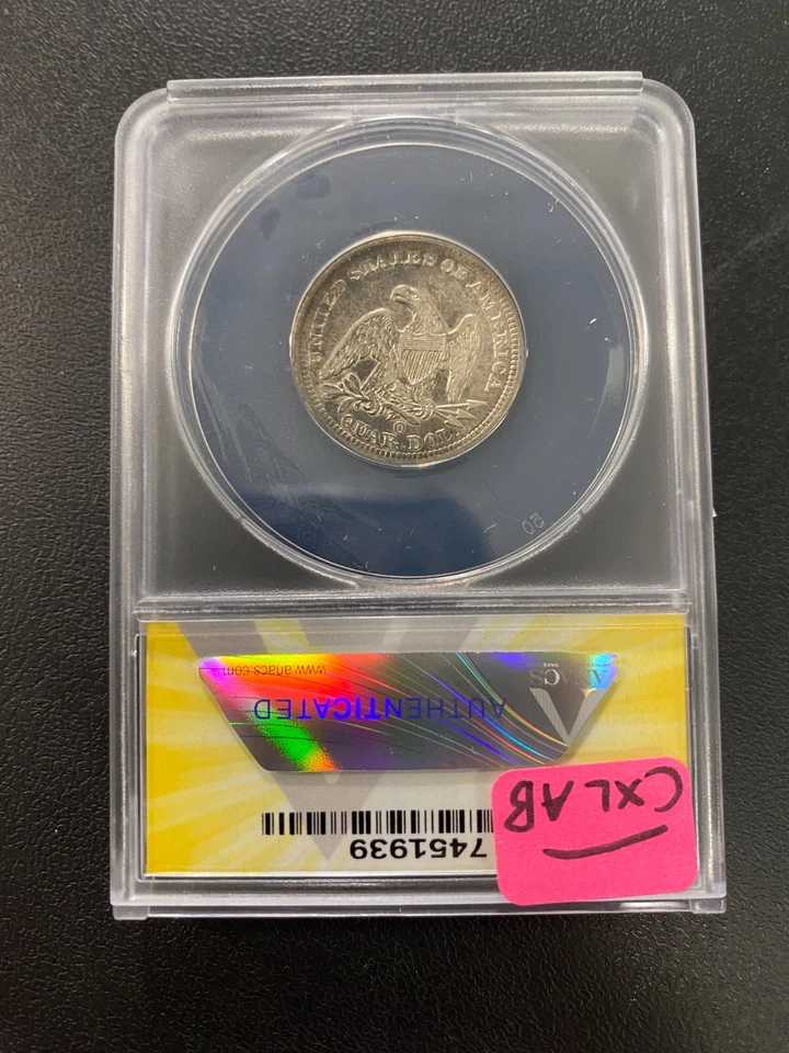 1858 O SEATED LIBERTY QUARTER ANACS XF-40 DET - SEATED TYPE COIN - SLABBED - 25C - Image 2 of 2