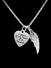 Memorial Necklace Piece Of My Heart Lives In Heaven Angel Wing Jewelry
