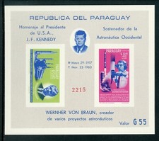 Paraguay Scott #841a IMPERF MNH S/S JFK and Von Braun SPACE CV$40+ 442038