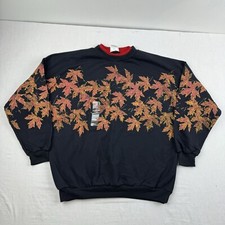 Vintage Fall Autumn Leaves Sweatshirt Womens Large Black Crewneck Brand New AOP