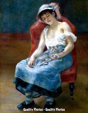 Sleeping Girl With Cat 5x11" Photo Print Auguste Renoir Impressionism Painting