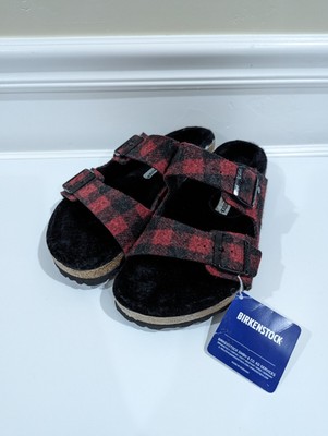 Birkenstock Arizona Plaid Shearling Slide Sandal Men\'s 10 EU43 Red/Black NWT Amazon.com | Birkenstock Men main image 2