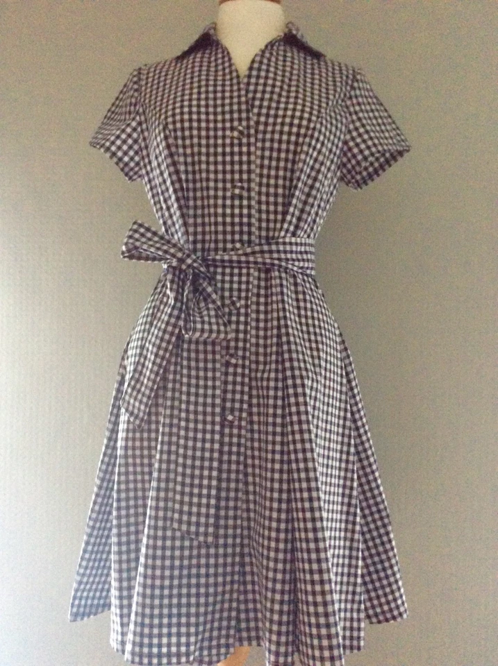 Vestido camisero Gingham azul marino y blanco a cuadros Foto 2 de 4