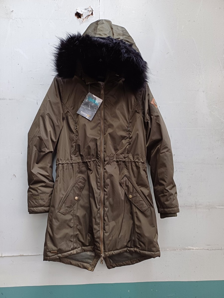 Regatta Lucetta Women's Parka Jacket Waterproof Hooded Khaki UK Size 12