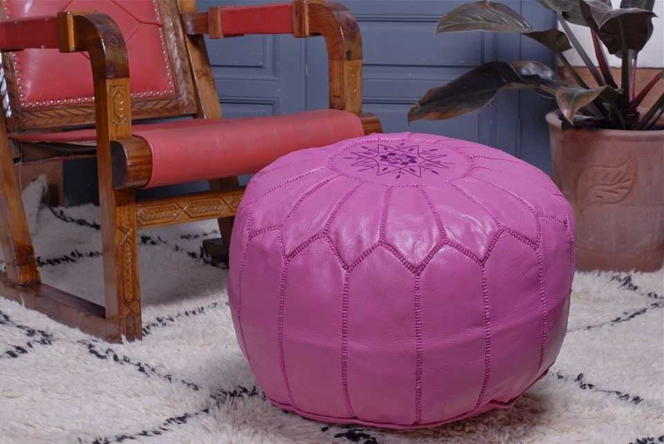 Top Moroccan leather Pouf ottoman available in many colors - Image 4 of 4