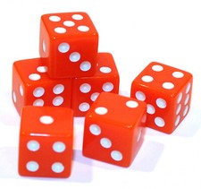 New Set of 6 Opaque 16mm Dice - 5/8" Game Dice - Orange