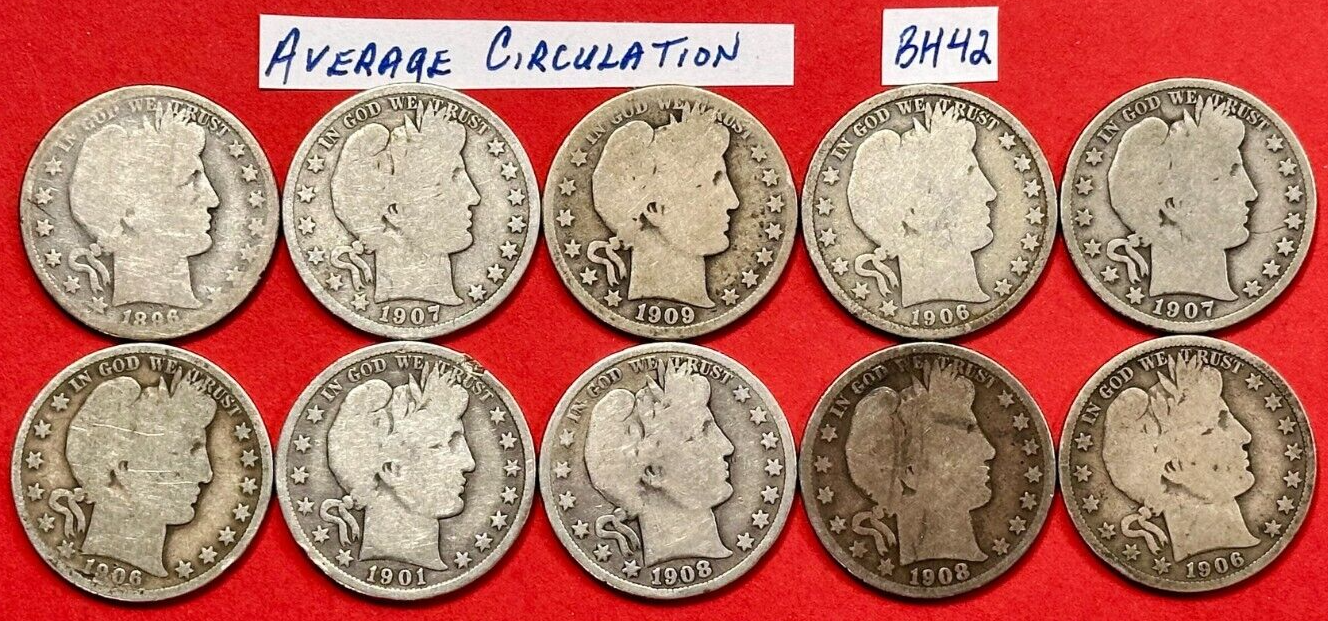 Barber Half Dollars Lot of 10 SILVER HALF DOLLARS ~ One coin dated 1896