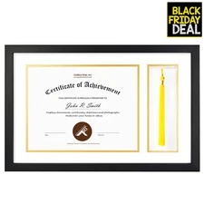 11x17.5 Diploma Tassel Shadow Box Frame for 8.5x11 Document/Certificate, Black