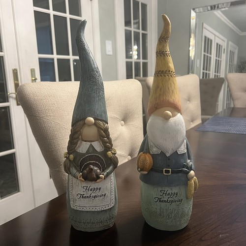 Thanksgiving Gnome Couple Large 16" Polyresin Figurines Set of 2