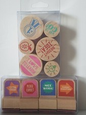 Wood Mounted Rubber Stamps 2 Sets Educational Teacher Classroom NEW