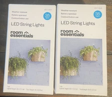 2 PACK ROOM ESSENTIALS LED STRING LIGHTS BATTERY OPERATED WHITE 9.5 FT LONG