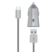 Just Wireless 3.4A/17W 2-Port USB-C  QC3.0 Car Charger with 6' Braided Type-C t