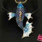 New Fashion Women Blue Enamel Lucky Fish Crystal Pendant Lady Necklace