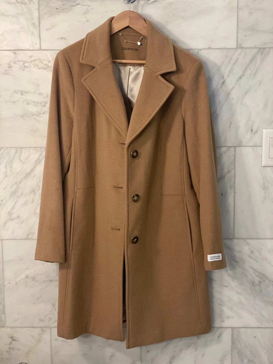 Calvin klein single clearance breasted coat camel