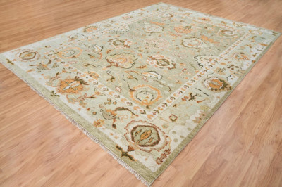 Oushak In Embassy Green and Shale Color, Modern Turkish Rug Living Room Area Rug