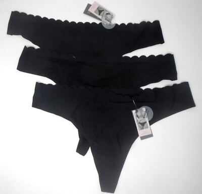 Wander Hottotties Nova Collection Black Scallop Thong Underwear Panties XL 3pk