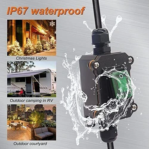 Interruptor de cable en línea impermeable Weideer IP67 ENCENDIDO/APAGADO 20A 250V/16A 125V verde LED... Foto 2 de 4