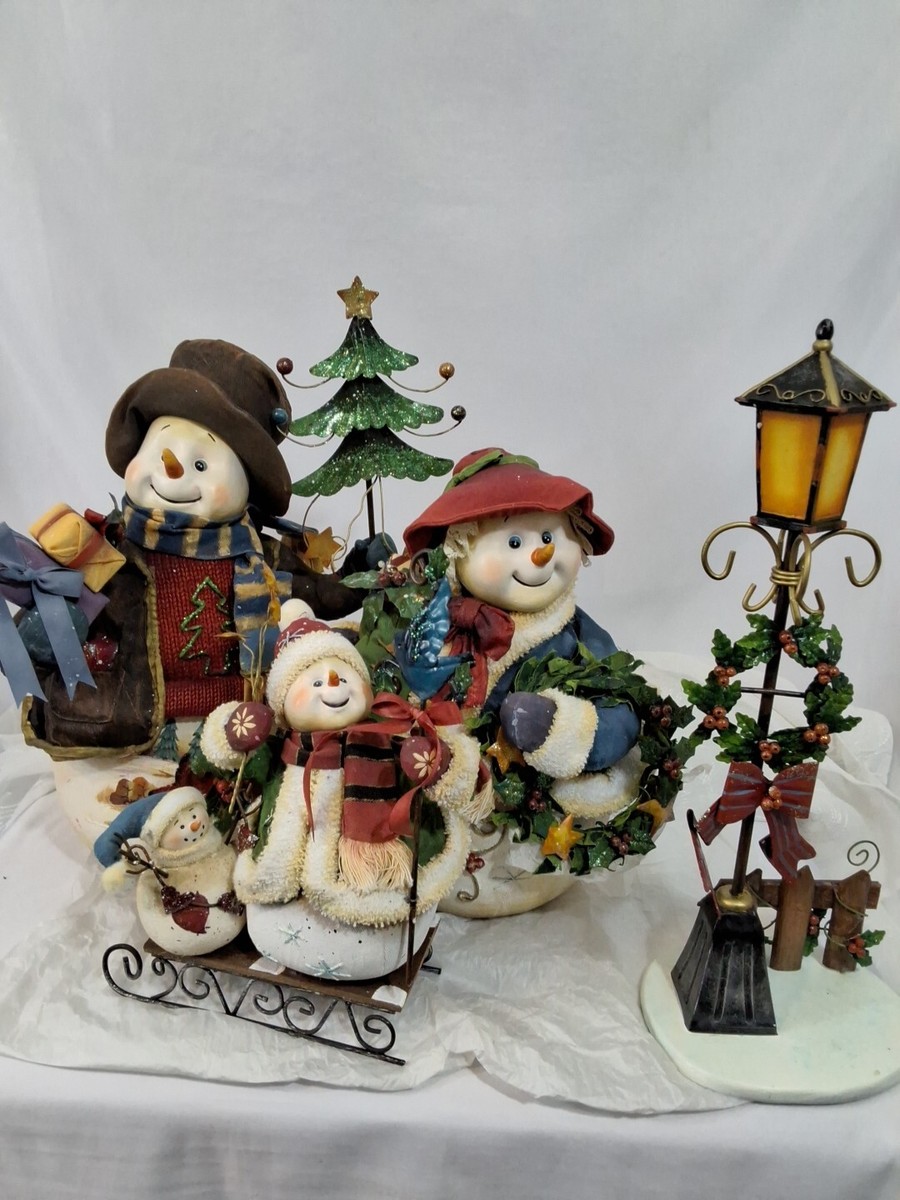 Fabric Mache Snowman Family Set by Grandeur Noel 2002 Collectors