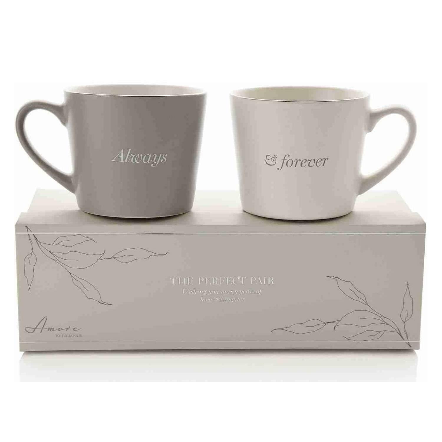 Amore Set Of 2 Grey And White Mugs - Always And Forever - Image 2