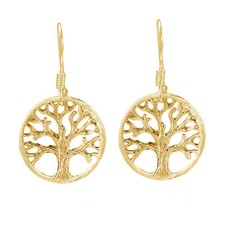 Tree of Life Symbol Dangle Earrings 14K Yellow Gold Plated 925 Sterling Silver