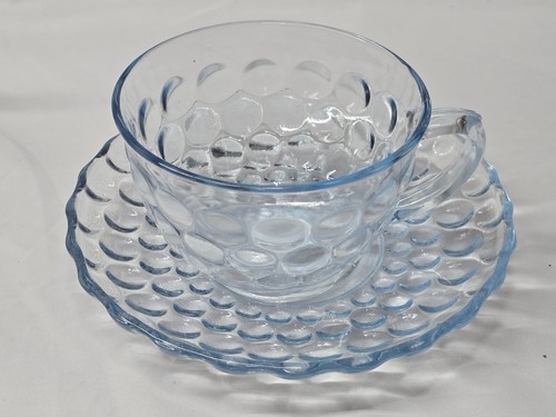 Vintage BUBBLE BLUE Breakfast Set By ANCHOR HOCKING - Set Of 3 - Circa 1940 - Picture 3 of 5
