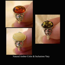 BALTIC BUTTERSCOTCH GREEN or HONEY AMBER STERLING SILVER HANDMADE SOLITAIRE RING