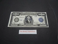 Reproduction U.S. $5,000 Dollar Bill Series Blue Seal 1918 Large size item #112.