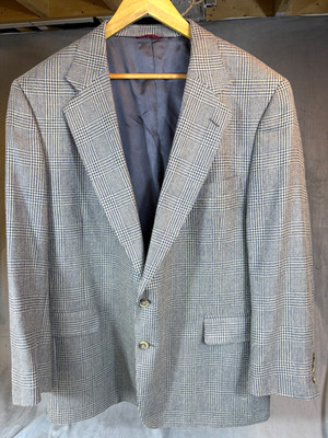 JOS BANK Vtg Houndstooth Plaid Wool Mens Blazer Jacket 48 Academia Preppy USA