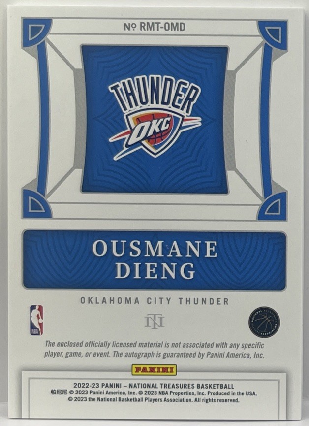 OUSMANE DIENG 2022-23 NATIONAL TREASURES RPA ROOKIE TRIPLE PATCH AUTO #02/25 SSP view 2
