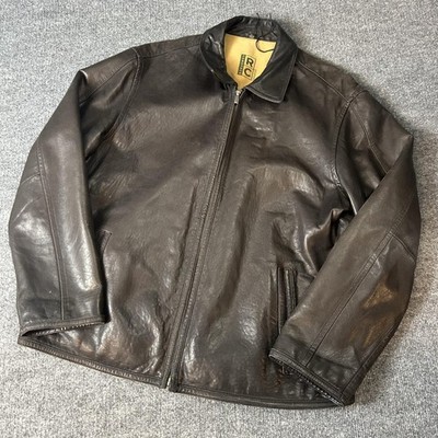 RC Comstock Expedition Jacket Mens Large Brown Leather Bomber Full Zip Lined
