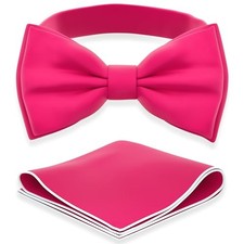 Men's Bow Ties with Handkerchief Pre-Tied Style L - adults 13 Hot Pink